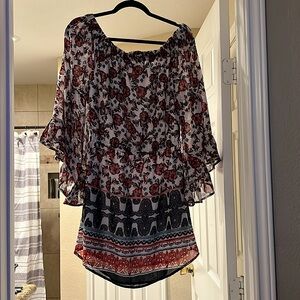 Off the shoulder butterfly wing multi color dress